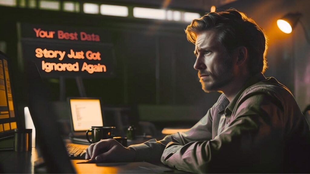 data-storytelling-ignored guy at the computer screen upset because his data insights was ignored again
